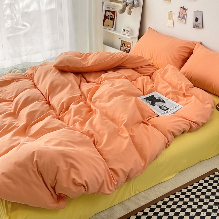 91家纺网 家纺一手货源 找家纺 蓝淋家纺 2022新款纯色双拼四件套 杏子黄