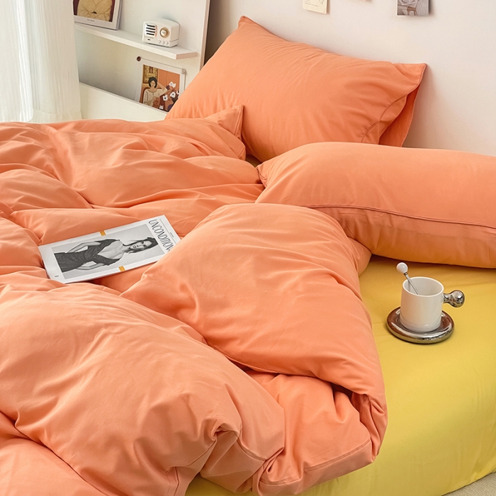 91家纺网 家纺一手货源 找家纺 蓝淋家纺 2022新款纯色双拼四件套 杏子黄