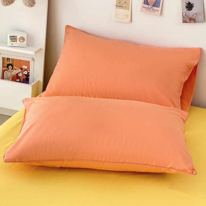 91家纺网 家纺一手货源 找家纺 蓝淋家纺 2022新款纯色双拼四件套 杏子黄