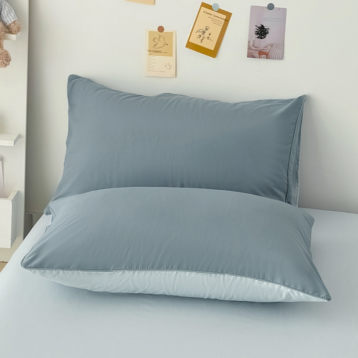 91家纺网 家纺一手货源 找家纺 蓝淋家纺 2022新款纯色双拼四件套 月光雾蓝