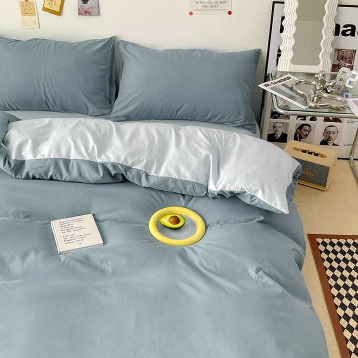 91家纺网 家纺一手货源 找家纺 蓝淋家纺 2022新款纯色双拼四件套 月光雾蓝