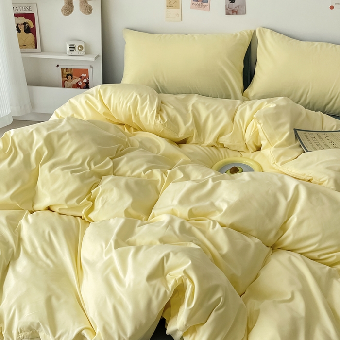 91家纺网 家纺一手货源 找家纺 蓝淋家纺 2022新款纯色双拼四件套 芝士蓝灰