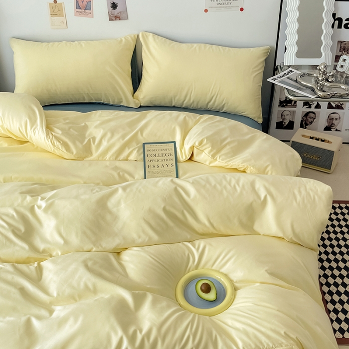 91家纺网 家纺一手货源 找家纺 蓝淋家纺 2022新款纯色双拼四件套 芝士蓝灰