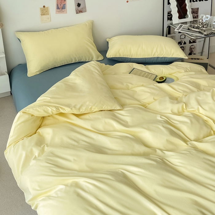 91家纺网 家纺一手货源 找家纺 蓝淋家纺 2022新款纯色双拼四件套 芝士蓝灰