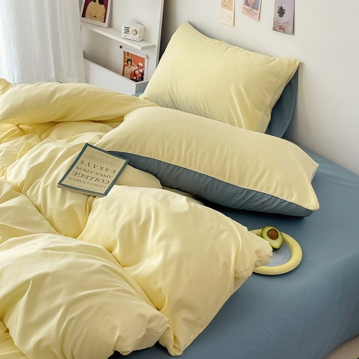 91家纺网 家纺一手货源 找家纺 蓝淋家纺 2022新款纯色双拼四件套 芝士蓝灰