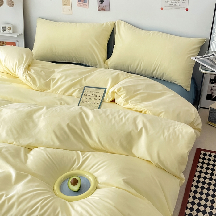 91家纺网 家纺一手货源 找家纺 蓝淋家纺 2022新款纯色双拼四件套 芝士蓝灰