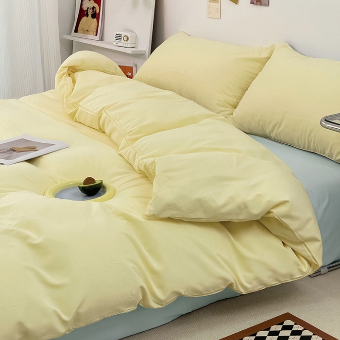 91家纺网 家纺一手货源 找家纺 蓝淋家纺 2022新款纯色双拼四件套 芝士浅蓝