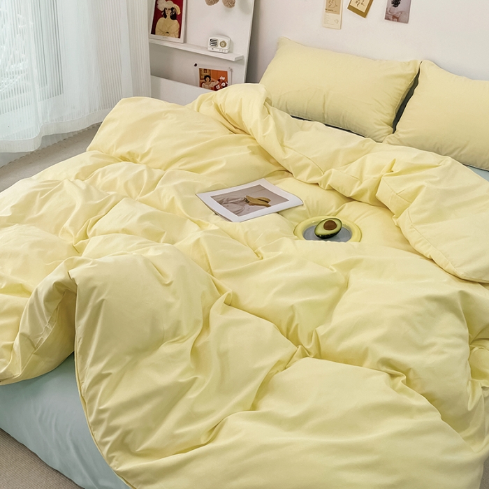 91家纺网 家纺一手货源 找家纺 蓝淋家纺 2022新款纯色双拼四件套 芝士浅蓝