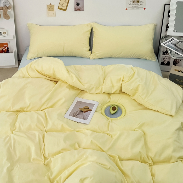 91家纺网 家纺一手货源 找家纺 蓝淋家纺 2022新款纯色双拼四件套 芝士浅蓝