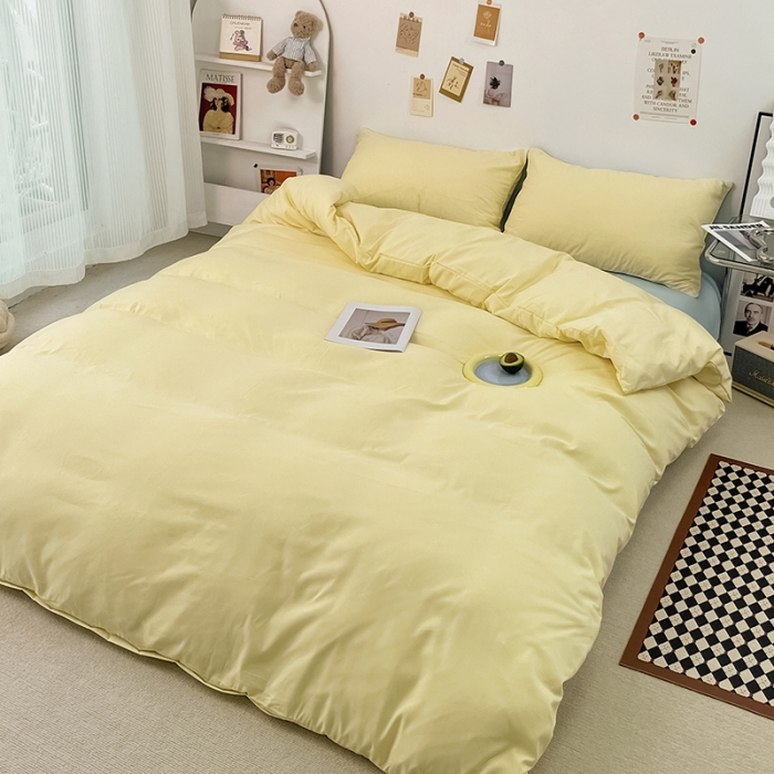 91家纺网 家纺一手货源 找家纺 蓝淋家纺 2022新款纯色双拼四件套 芝士浅蓝