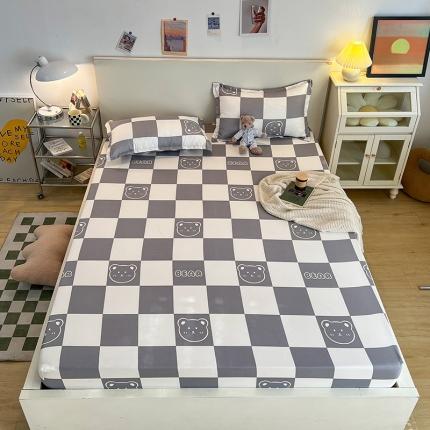 91家纺网 家纺一手货源 找家纺 宏源家纺 2022新款亲肤棉芦荟棉单床笠 灰格熊