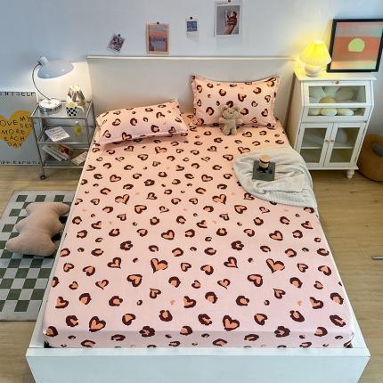 宏源家纺 2022新款亲肤棉芦荟棉单床笠 爱心豹纹