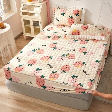 91家纺网 家纺一手货源 找家纺 舒居 2022新款200g高克重双防滑牛奶绒床笠 草莓派