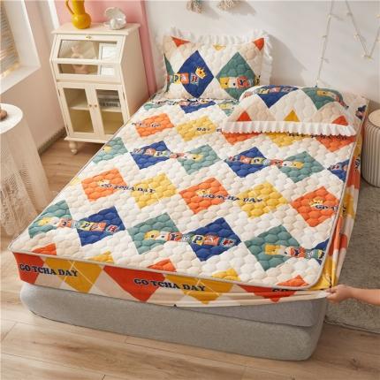 91家纺网 家纺一手货源 找家纺 舒居 2022新款200g高克重双防滑牛奶绒床笠 好色菱形