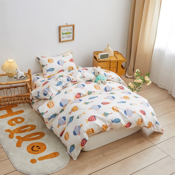 91家纺网 家纺一手货源 找家纺 ds生活馆 2025新款儿童60支贡缎长绒棉单被套（定制） 锦鲤