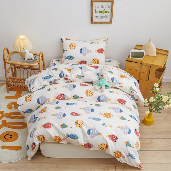 91家纺网 家纺一手货源 找家纺 ds生活馆 2025新款儿童60支贡缎长绒棉单被套（定制） 锦鲤