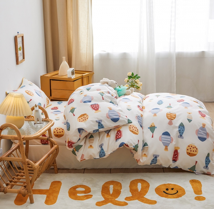 91家纺网 家纺一手货源 找家纺 ds生活馆 2025新款儿童60支贡缎长绒棉单被套（定制） 锦鲤