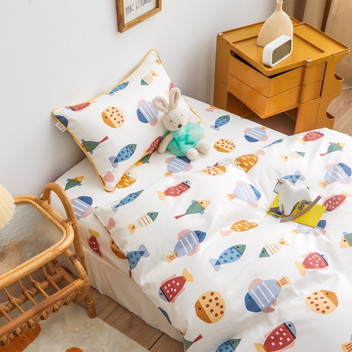 91家纺网 家纺一手货源 找家纺 ds生活馆 2025新款儿童60支贡缎长绒棉单被套（定制） 锦鲤