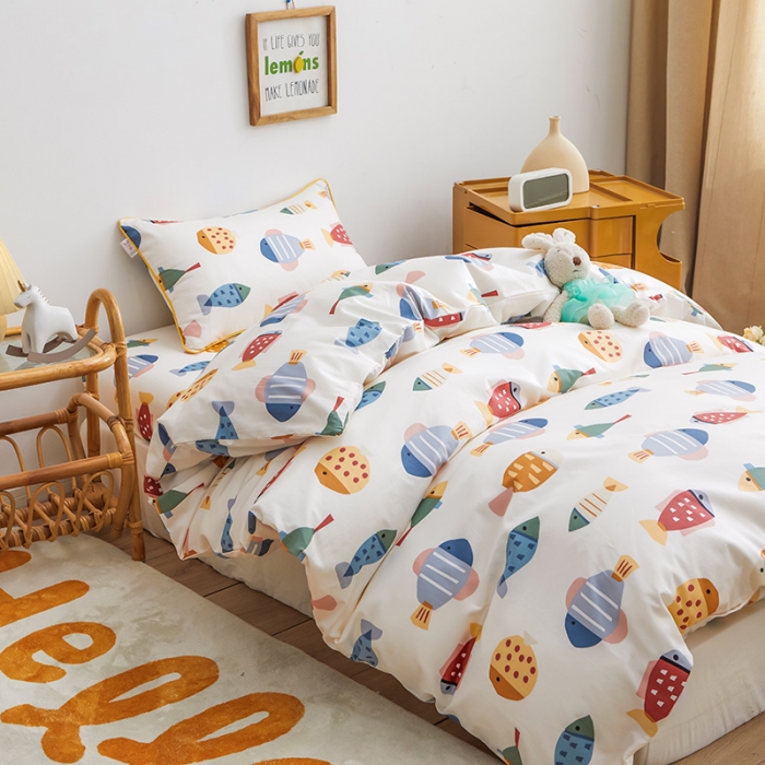 91家纺网 家纺一手货源 找家纺 ds生活馆 2025新款儿童60支贡缎长绒棉单被套（定制） 锦鲤