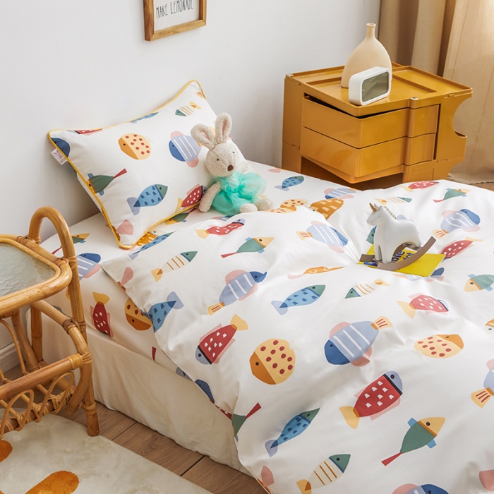 91家纺网 家纺一手货源 找家纺 ds生活馆 2025新款儿童60支贡缎长绒棉单被套（定制） 锦鲤