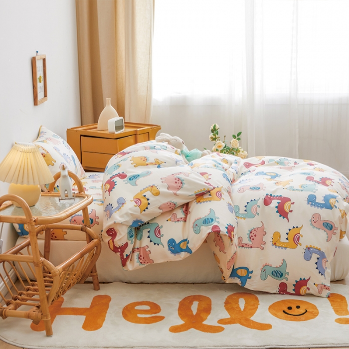 91家纺网 家纺一手货源 找家纺 ds生活馆 2025新款儿童60支贡缎长绒棉单被套（定制） 快乐恐龙