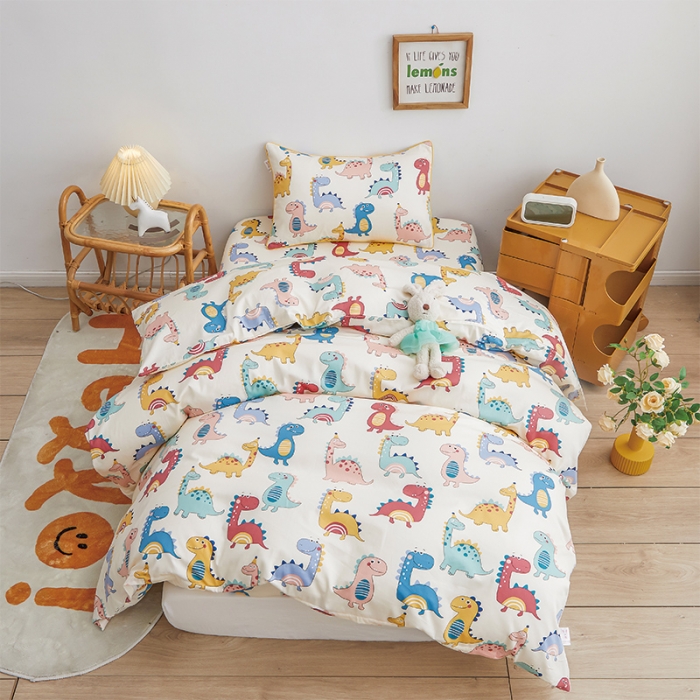 91家纺网 家纺一手货源 找家纺 ds生活馆 2025新款儿童60支贡缎长绒棉单被套（定制） 快乐恐龙