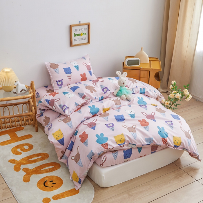 91家纺网 家纺一手货源 找家纺 ds生活馆 2025新款儿童60支贡缎长绒棉单被套（定制） 萌宠冰淇淋