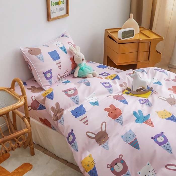 91家纺网 家纺一手货源 找家纺 ds生活馆 2025新款儿童60支贡缎长绒棉单被套（定制） 萌宠冰淇淋