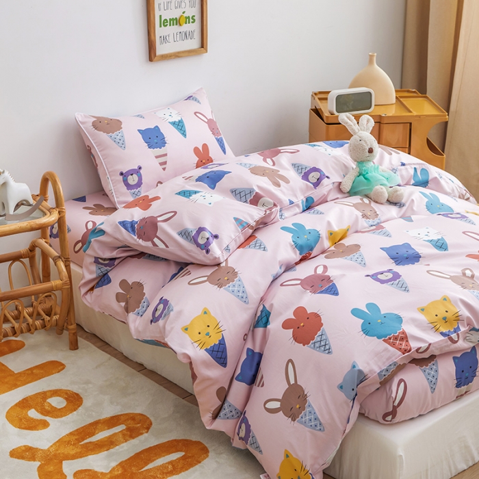 91家纺网 家纺一手货源 找家纺 ds生活馆 2025新款儿童60支贡缎长绒棉单被套（定制） 萌宠冰淇淋