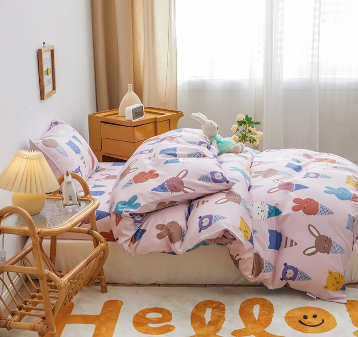 91家纺网 家纺一手货源 找家纺 ds生活馆 2025新款儿童60支贡缎长绒棉单被套（定制） 萌宠冰淇淋