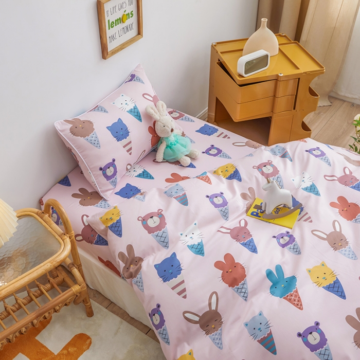 91家纺网 家纺一手货源 找家纺 ds生活馆 2025新款儿童60支贡缎长绒棉单被套（定制） 萌宠冰淇淋