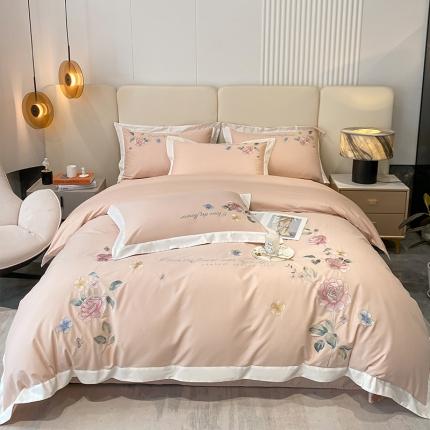 91家纺网 家纺一手货源 找家纺 （总）理想家 2022新款13372全棉刺绣四件套-玫瑰恋人