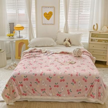 91家纺网 家纺一手货源 找家纺 麦朵新款牛奶绒羊羔绒毛毯单被套两用多功能法莱绒盖毯樱桃兔