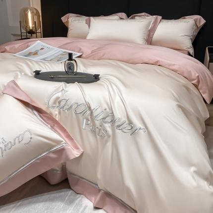 618家纺2023新款100支长绒棉四件套小香系奶茶白紫晶粉