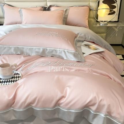 91家纺网 家纺一手货源 找家纺 618家纺 新款100支长绒棉四件套纯棉四件套 小香系列2 小香系列2-蜜果粉椰子灰