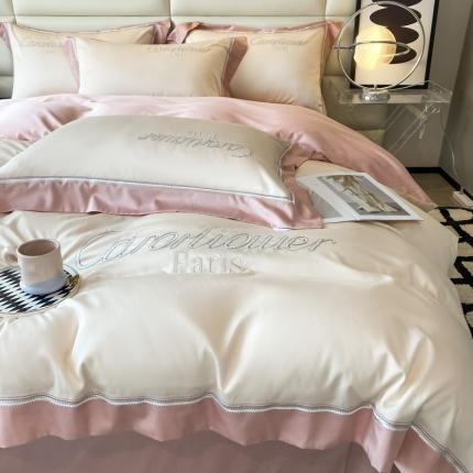 91家纺网 家纺一手货源 找家纺 618家纺 新款100支长绒棉四件套纯棉四件套 小香系列2 小香系列2-奶茶白紫晶粉