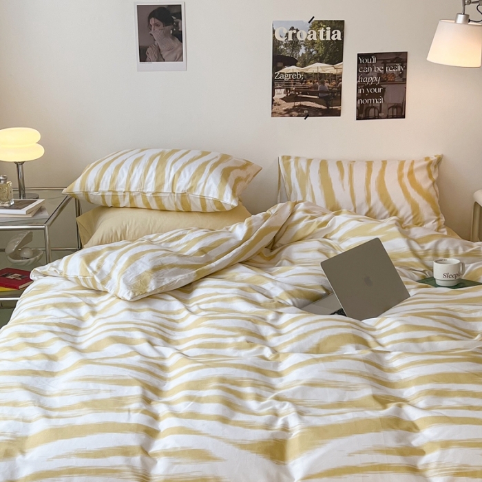 91家纺网 家纺一手货源 找家纺 昔可家纺2022新款全棉四件套豹纹系列 奶油黄豹纹