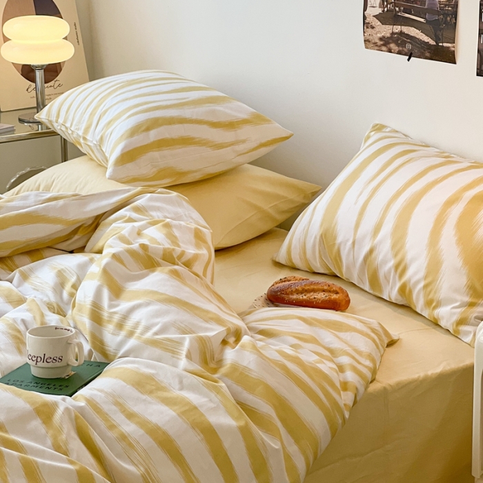 91家纺网 家纺一手货源 找家纺 昔可家纺2022新款全棉四件套豹纹系列 奶油黄豹纹