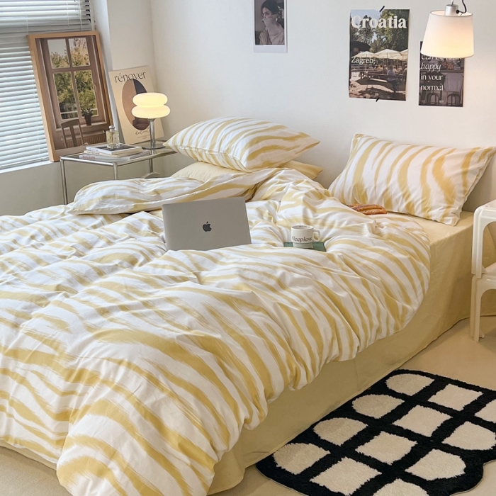 91家纺网 家纺一手货源 找家纺 昔可家纺2022新款全棉四件套豹纹系列 奶油黄豹纹