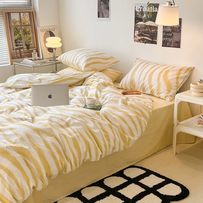 91家纺网 家纺一手货源 找家纺 昔可家纺2022新款全棉四件套豹纹系列 奶油黄豹纹