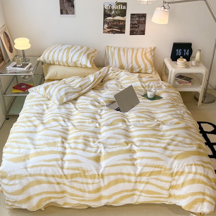 91家纺网 家纺一手货源 找家纺 昔可家纺2022新款全棉四件套豹纹系列 奶油黄豹纹