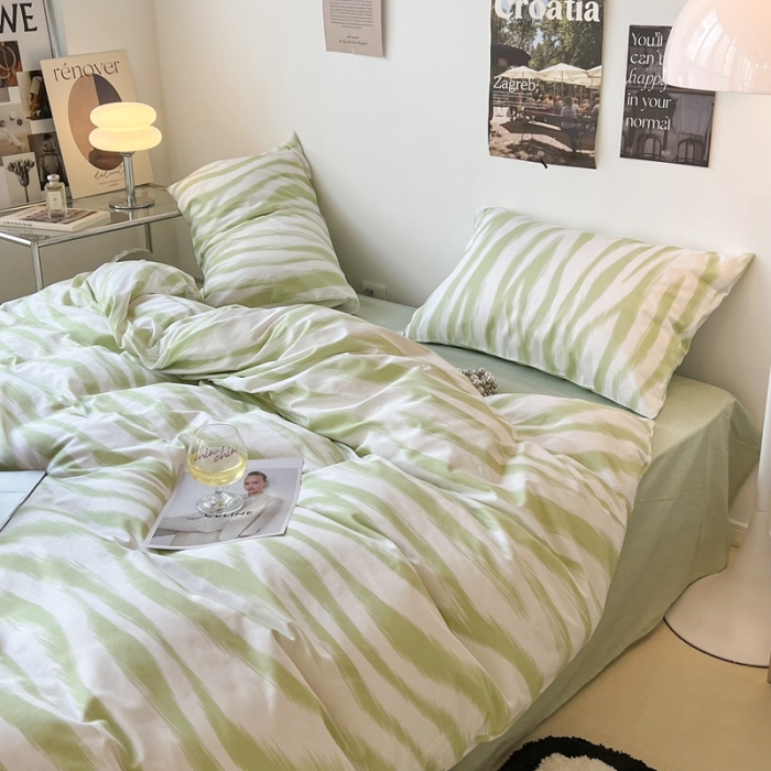 91家纺网 家纺一手货源 找家纺 昔可家纺2022新款全棉四件套豹纹系列 奶油绿豹纹