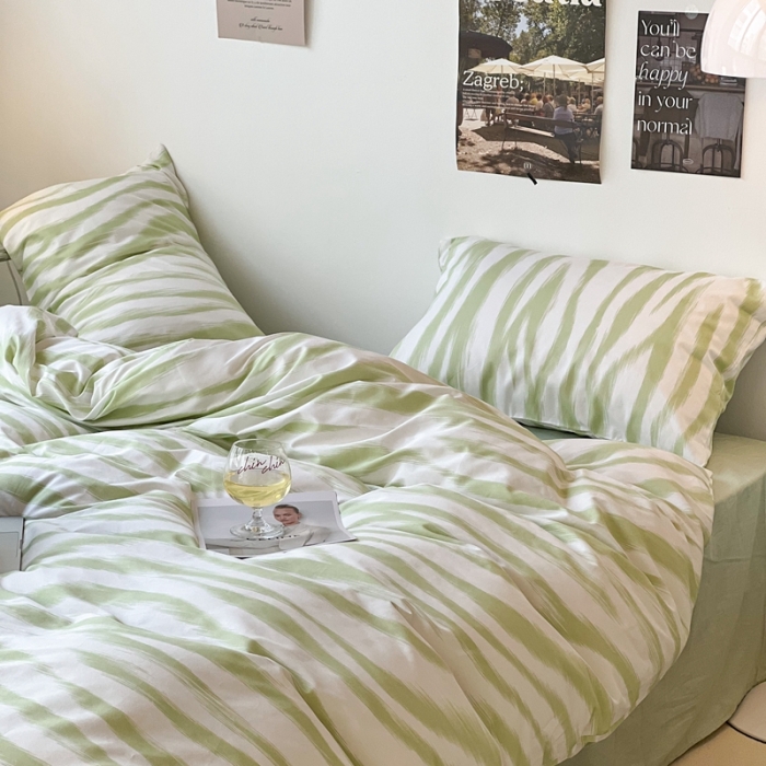 91家纺网 家纺一手货源 找家纺 昔可家纺2022新款全棉四件套豹纹系列 奶油绿豹纹