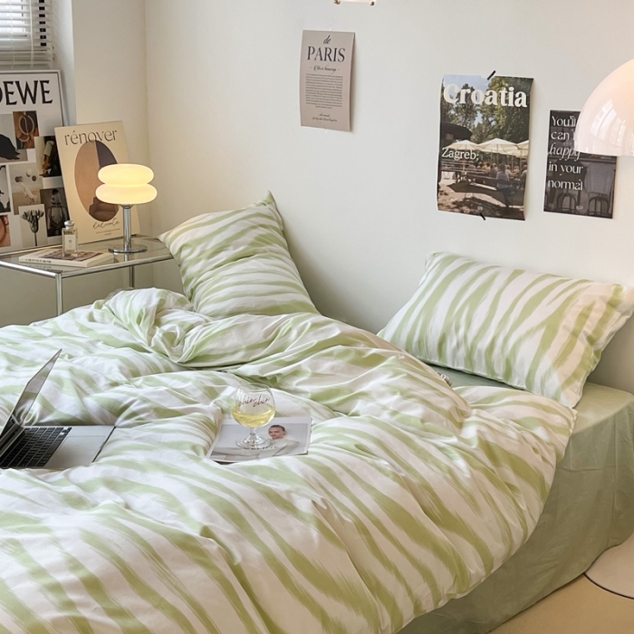 91家纺网 家纺一手货源 找家纺 昔可家纺2022新款全棉四件套豹纹系列 奶油绿豹纹