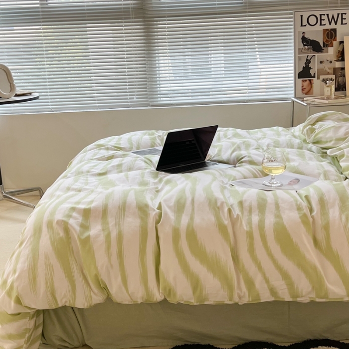 91家纺网 家纺一手货源 找家纺 昔可家纺2022新款全棉四件套豹纹系列 奶油绿豹纹