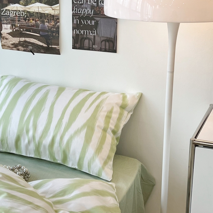 91家纺网 家纺一手货源 找家纺 昔可家纺2022新款全棉四件套豹纹系列 奶油绿豹纹