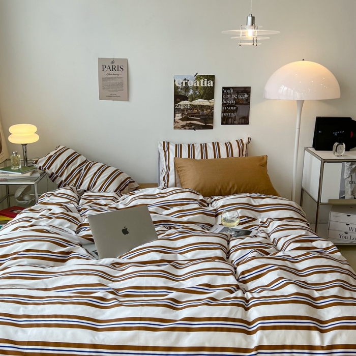 91家纺网 家纺一手货源 找家纺 （总）昔可家纺2022新款韩风简约条纹全棉套件混搭款