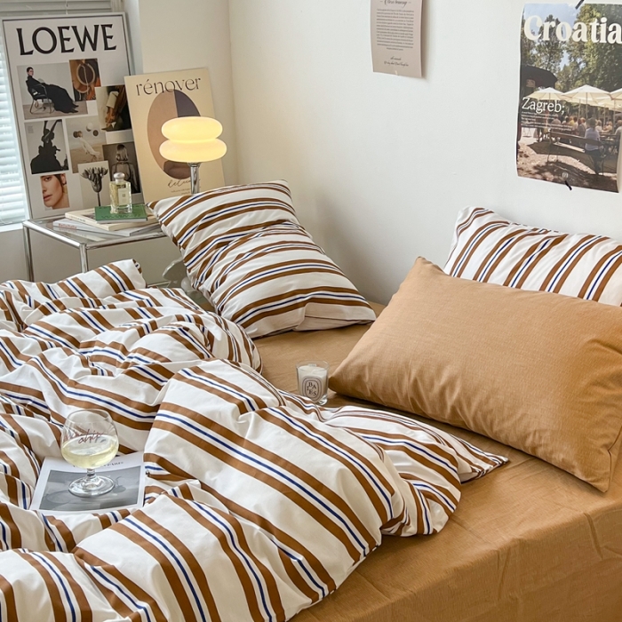 91家纺网 家纺一手货源 找家纺 （总）昔可家纺2022新款韩风简约条纹全棉套件混搭款