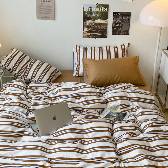 91家纺网 家纺一手货源 找家纺 （总）昔可家纺2022新款韩风简约条纹全棉套件混搭款