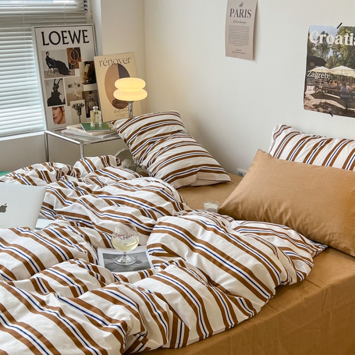 91家纺网 家纺一手货源 找家纺 （总）昔可家纺2022新款韩风简约条纹全棉套件混搭款